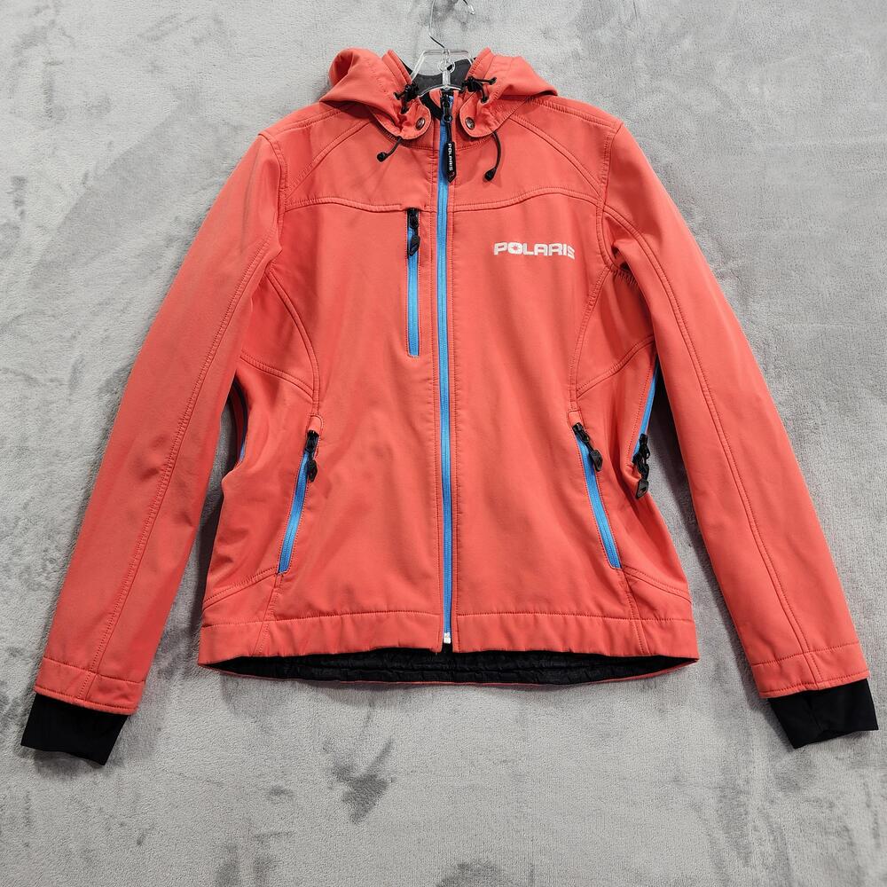 Polaris Jacket Womens M Orange Softshell Hooded Full Zip Fleece Lined Outdoor